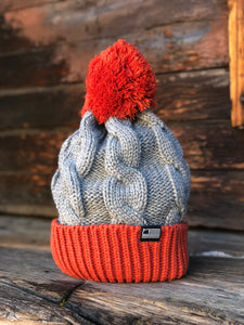Rust/Grey Cable Knit Beanie