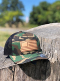 Camo/Black & Leather Patch Trucker